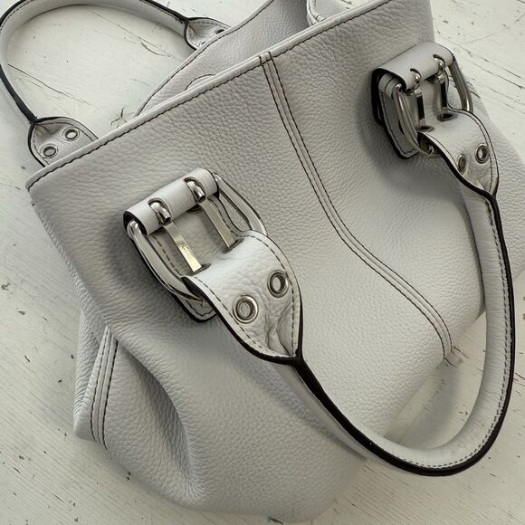 Tignanello Perfect 10 Shopper Tote White Pebbled Leather Handbag Satchel - Picture 9 of 16